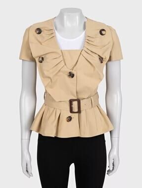 Christian Dior Vintage Brown Cotton Short-Sleeve Jacket Sz.36/ S